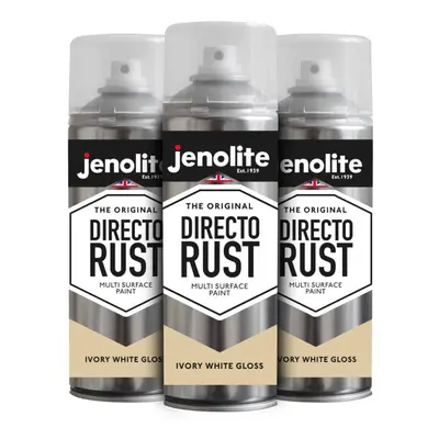 (3 x 400ml, Ivory White) JENOLITE Directorust Gloss - Multi Surface Spray Paint - For Use On Woo