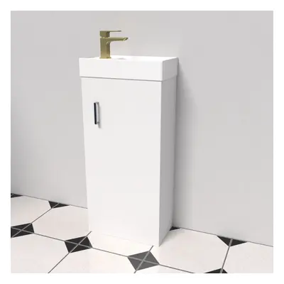 Nes Home White Floorstanding 400mm Vanity Unit & Square Basin Mixer Tap