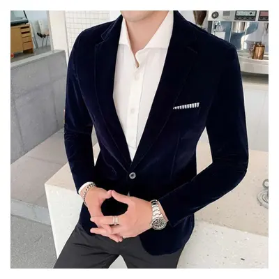 (navy blue, S) Autum Velvet Wedding Dress Coat Mens Blazer Jacket Fashion Casual Suit Jacketstag