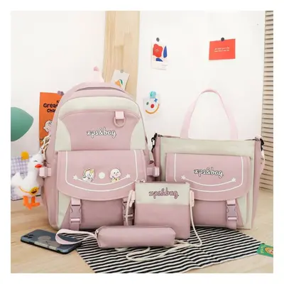 (pink) Pcs Set Pupil Schoolbags For Girls Grade 6 Lightweight Children Tutoring Bag Cute Cartoon