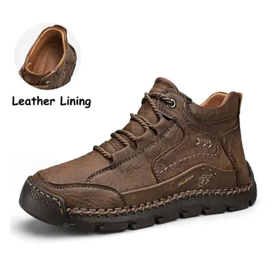 (brown, 42) Men&apos;s High-top Casual Shoes Handmade Plush Shoes Casual Shoes Autumn And Winter