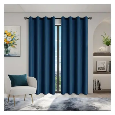 (navy blue, 300Ã260cm&Grommet Top) 1pc Solid Blackout Curtains With Grommets, Total Privacy Dra