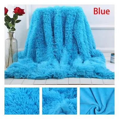 (blue, 160x200cm) Soft Faux Fur Coral Fleece Blanket Winter Warm Fuzzy Shaggy Fluffy Blanket Cov