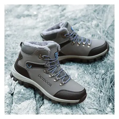 (grey, 45) Mctin Man Platform Sneakers Casual Lace Up Winter Plush Warm Shoes For Men Anti Slip 