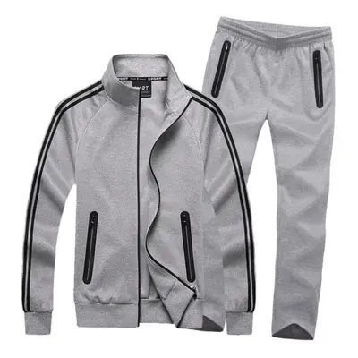 (grey, XXL) Autumn Sportswear Tracksuits Men Sets Large Size Men &apos;s Clothing Jacket +pants 