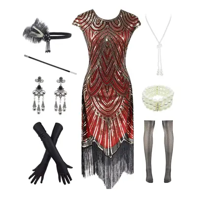 Women 1920s Vintage Flapper Fringe Beaded Gatsby Party Dress With 20s