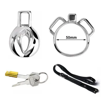 (silver, 50mm) Male Wearable Chastity Lock Stainless Steel Metal Penis Cage Penis Ring Restraint