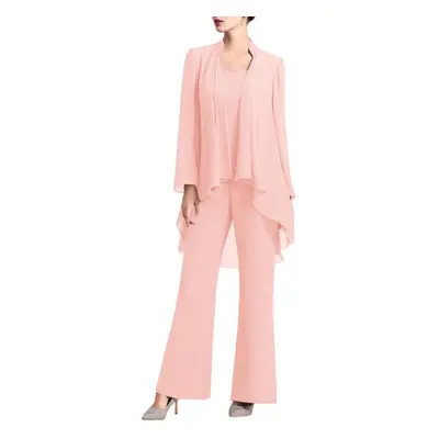 (pink, L) Womens Pieces Chiffon Mother Of The Bride Pants Suits For Wedding Guest Formal Evening