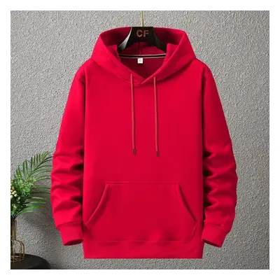 (red, XL) Autumn And Winter Fleece Pullover Hooded Sweatshirt With Added Fat And Loose Fit Large