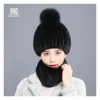 (black, Hat only (55-59cm)) Hat Women&apos;s Winter New Korean Version Mink Hair Weaving Thicken