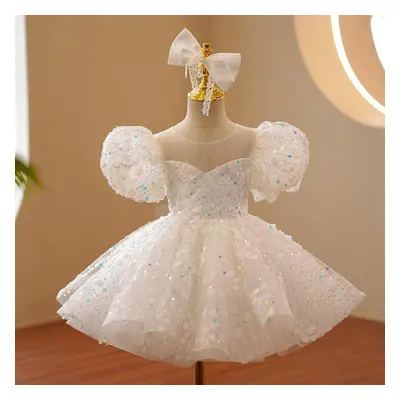 (white, 100(2-3Y)) Children Evening Dresses For Girls 12 Years Kids Birthday Party Luxury Fluffy