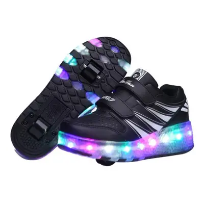 (black, 34) Fashion Colorful Led Light Shoes Kids Adult Ultra-light Roller Skates