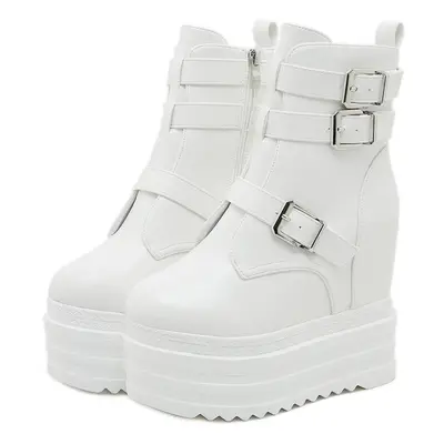 (white, 34) Gdgydh Women&apos;s Trendy Platform Boots Fashion Side Zipper Buckle Strap Design St