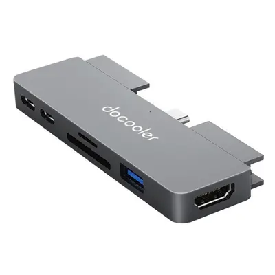 (grey) Docooler 7-in-1 Type-c Hub With Usb3.0 Audio Port Tf Sd Card Slots Compatible With Ipad P