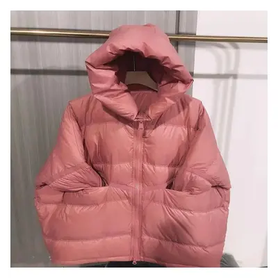 (pink, S) Down Jacket Women&apos;s Long Hooded Oversized Loose Korean Version Thick White Duck D