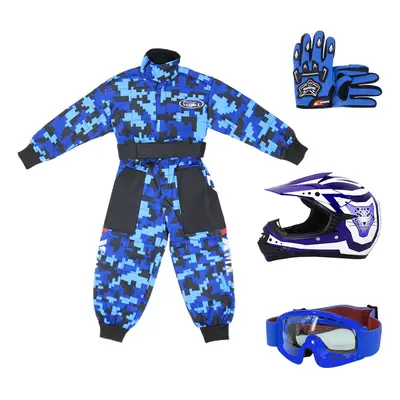 (Blue, S) ZORAX X17 Kids Motocross MX Helmet Motorbike Camo Race Suit Gloves Goggles