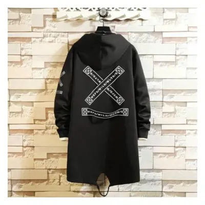 (black, XL) Trench Coat Men Print Fashion Spring Windbreaker Overcoat Male Casual Outwear Street