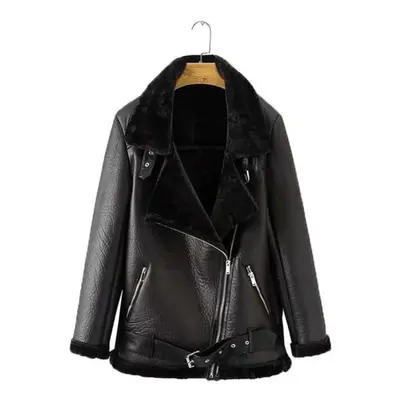 (black, XS) Winter Coats Women Thickness Faux Leather Fur Sheepskin Female Fur Leather Jacket Av