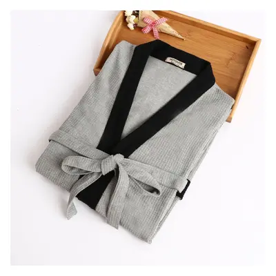 (grey, M) Bathrobe Men Thin Terry Cloth Bath Robe Towel Nightgown Pajamas