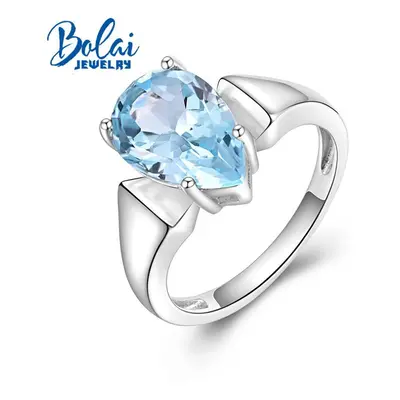 (blue, US RING SIZE 9#) Bolaijewelry Simple Design Natural Sky Blue Topaz Rings For Women&apos;s