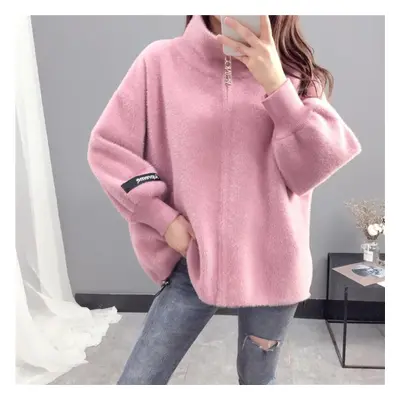 (pink, XL) Autumn And Winter Women&apos;s Short Knitted Cardigan Does Not Lose Fur Mink Velvet L