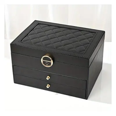 (black, 9.06*6.69*5.31inch) 3-layer Drawer Type Jewelry Storage Box, Desktop Lockable Finishing 