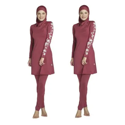 (red, M) Muslim Lady Modesty Swimwear Swimsuit Full Cover Islamic Beachwear Arab Burkini