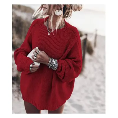 (red, XL) Sweaters For Women Jumpers Korean Knitwear Long Sleeve Large Knitted Sweater Pullover 