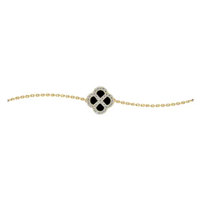 Jewelco London Gold-plated Sterling Silver CZ Black Onyx Clover Kiss Lucky Charm Bracelet 6-7.5"