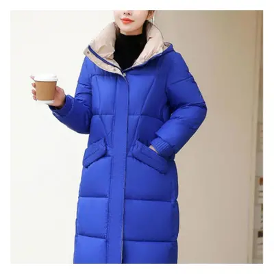 (blue, L) Women&apos;s Mid Length Winter Thickened Down Coat Over Knee Coat Solid Women&apos;s C