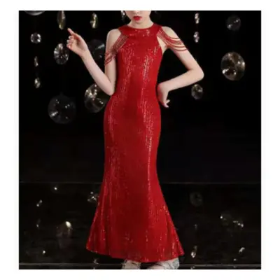 (red, 130cm) Child&apos;s Luxury Evening Dresses For Party Elegant Girls Party Floor Length Sequ