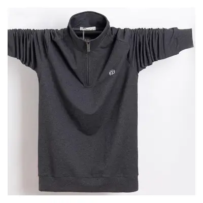 (dark grey, 3XL) Spring And Autumn Men&apos;s Zipper Long Sleeve T-shirt Casual Pure Cotton Men&