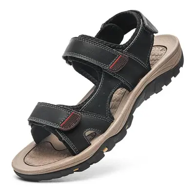 (black, 43) Large Size Genuine Leather Men Sandals Summer Men Beach Sandals Outdoor Sandals For 