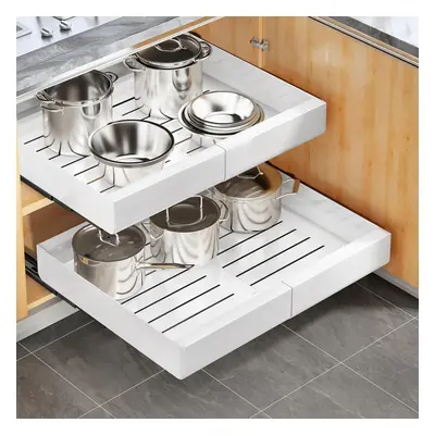 (43CM Depth Whiteï¼1PC)) Kitchen Cabinet Drawer Organizer, Retractable Sliding Drawer Storage R