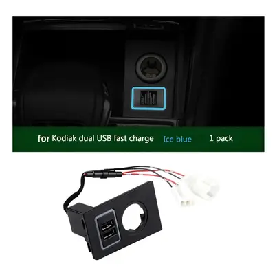 (Blue) Car Double USB Charger GT Fast Charging For Skoda Kodiaq Adapter