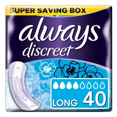 Always Discreet Incontinence, long Pads (Pads+) for Women with sensitive bladder, drops absorben