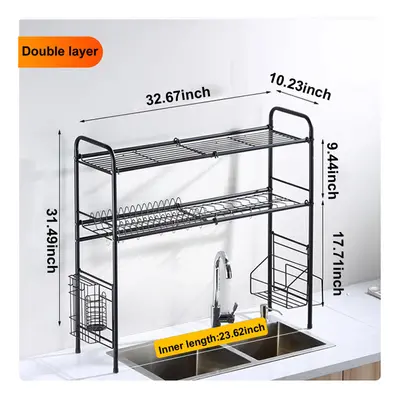 (L) 63/83cm Sink Storage Rack 1/2 Layers Kitchen Over Sink Dish Drying Drain Shelf Dish Chopstic