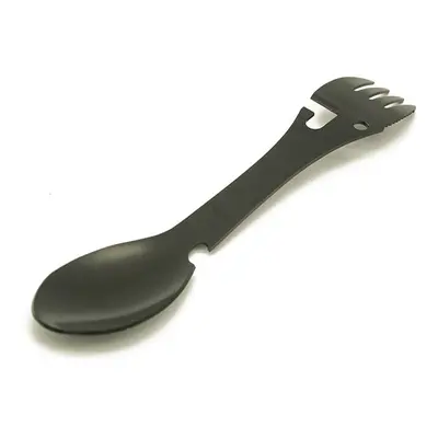 (Black) Camping Fork Spoon Multi-function Stainless Steel Cutlery in Spoon Fork Outdoor Cooking 