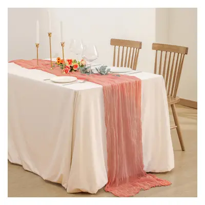 (Peach, 10pcs) Time to Sparkle Cheesecloth Table Runner Semi-Sheer Gauze Table Runner Dinning Ta