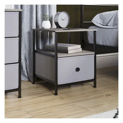 (Beige & Grey Wood) Chorley Drawer Fabric Storage Bedside Chest