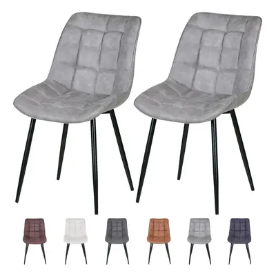 (LIGHT GREY) 2Pcs Faux Matte Suede Leather Dining Chairs Alba