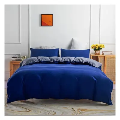 (navy blue, 260x229cm(3pcs)) Bedding Set Solid Color Double Quilt Cover Pillowcase Three-piece C