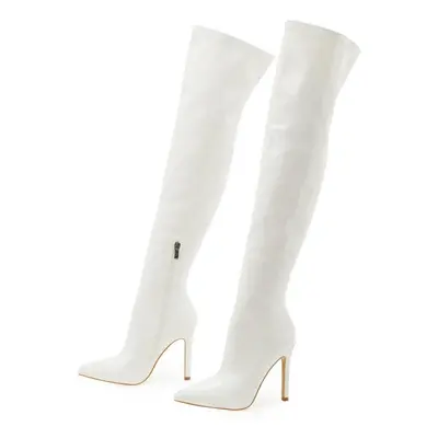 (white, 41) Eilyken Sexy Stiletto High Heels Women Over-the-knee Boots Pointed Toe Ladies Stripp