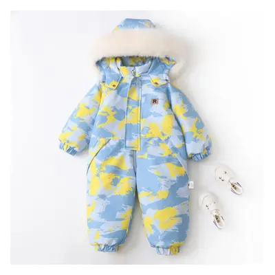 (light blue, 100(3T)) Baby Autumn Winter Ski Suit Thicken Baby Jumpsuit Warm Children Clothing S