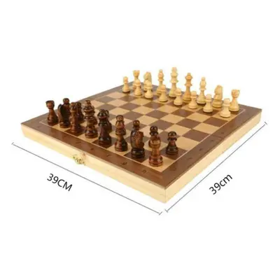 (brown, 39) Magnetic Wooden Folding Chess Set With Felted Game Board Interior For Storage Adult 