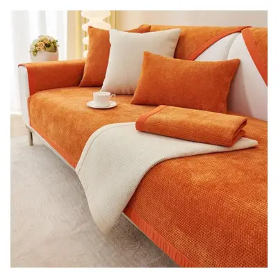 (orange, 90x240cm 1pcs) Chenille Sofa Cushion Four Seasons Universal Sofa Protector Mat Cover To