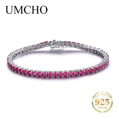 (ruby) Umcho Real Sterling Silver Created Natural Gemstone Bracelet For Women