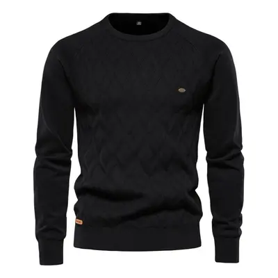 (black, 78-85 kg) Aiopeson Argyle Men&apos;s Basic Pullover Solid Color O-neck Knitted Male Swea