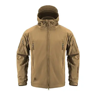 (khaki, M) Waterproof Soft Shell Tactical Military Jacket Men Multi-pockets Fleece Lined Windpro