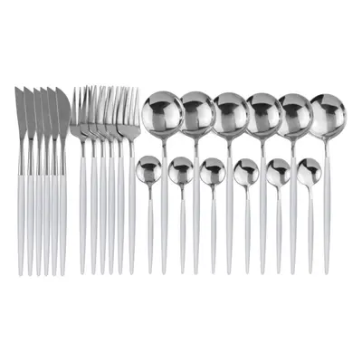 (white,silver) 24pcs Black Gold Dinnerware Set Stainless Steel Cutlery Set Kitchen Fork Knife Sp